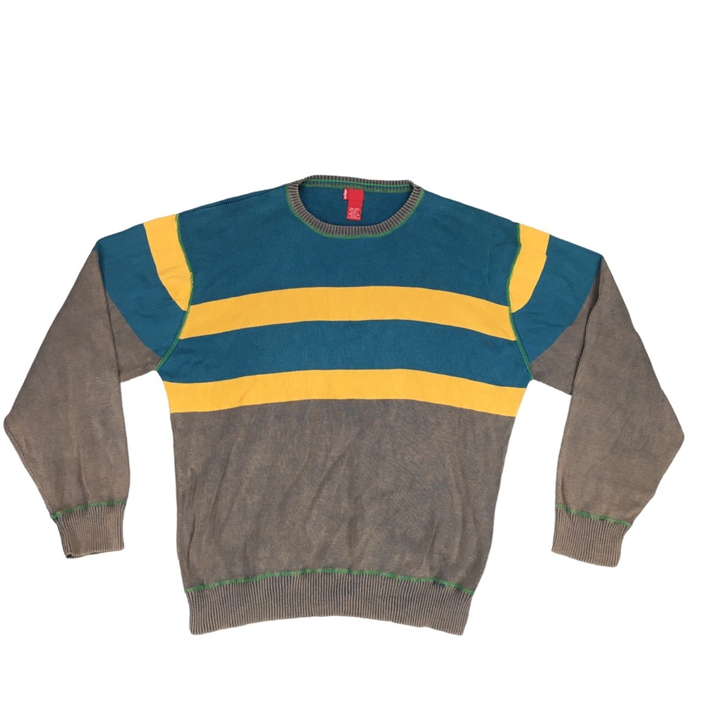 Levis Vintage Sweater Stripe Color Block Grunge Y2K Brown Yellow Blue Mens XXL